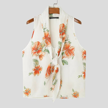 AIDASE  -  Tops 2025 American Style Fashion Mens Floral Print Pattern Vests Summer Casual Holiday Hot Sale Tie Neck Tank Tops S-5XL aidase-shop